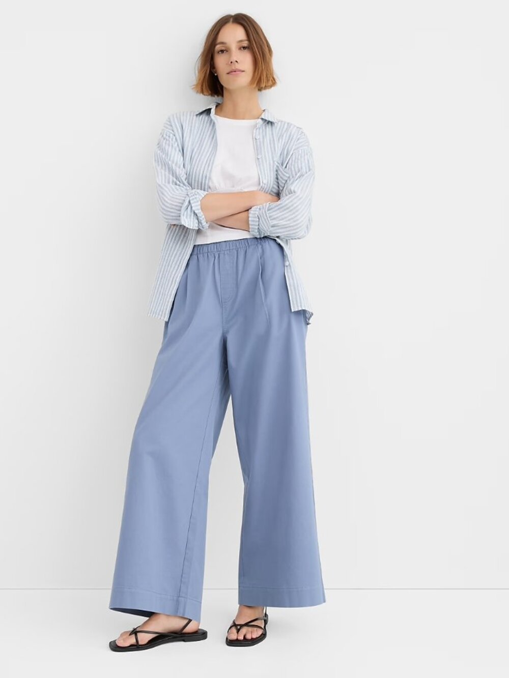 LOFT Pleated Pull-On Wide Leg Pants in Twill Vintage Blue Size XL